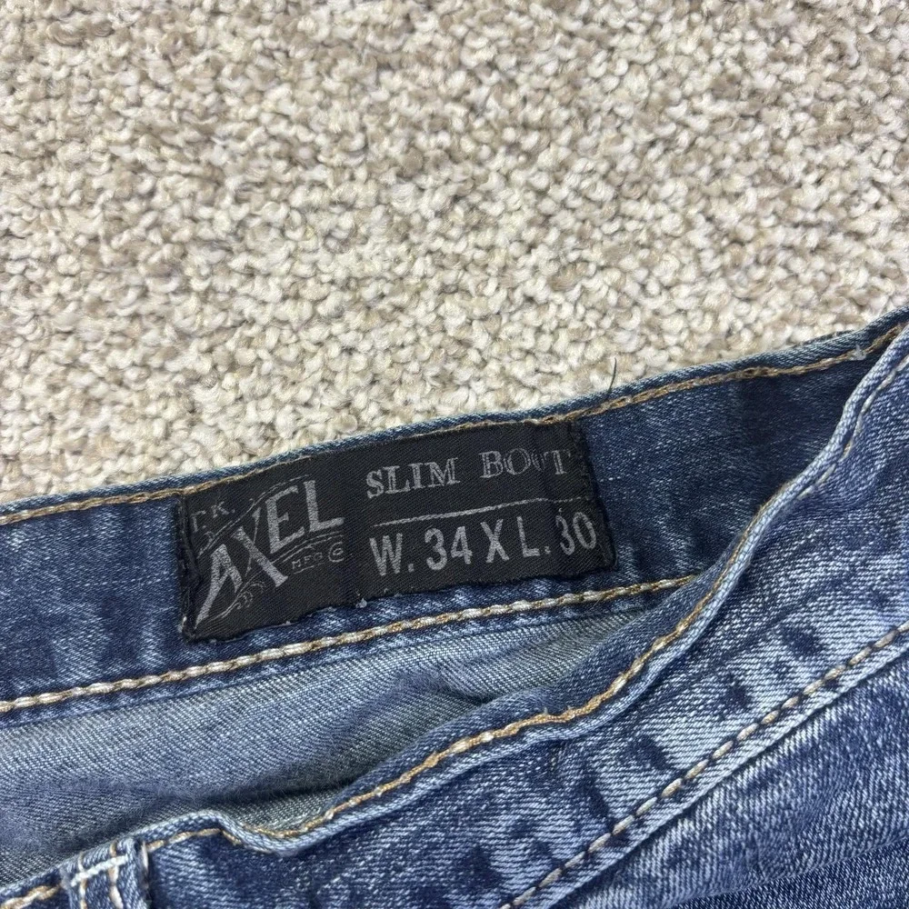 Axel Slim Boot Jeans Mens 34x30 Blue Medium Wash Slim Bootcut Denim Distressed